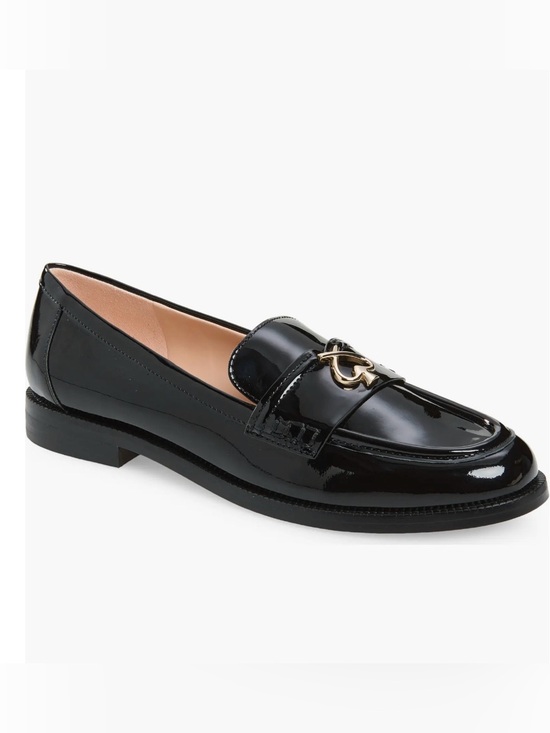 kate spade Shoes - Kate Spade Kara Black Patent Leather Loafers Gold Spade Hardware